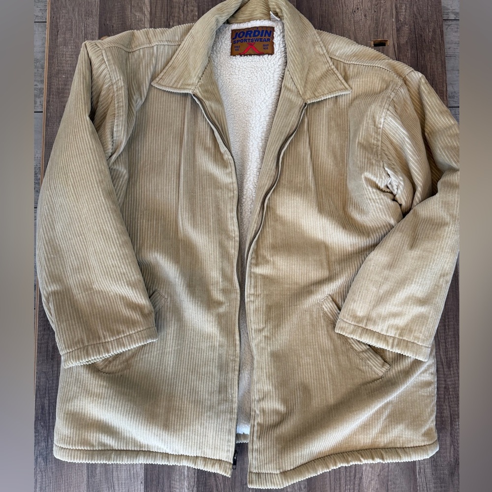 Vintage Jordin Sportswear jacket men's khaki Sherpa 100% cotton lining size XL - Picture 2 of 7